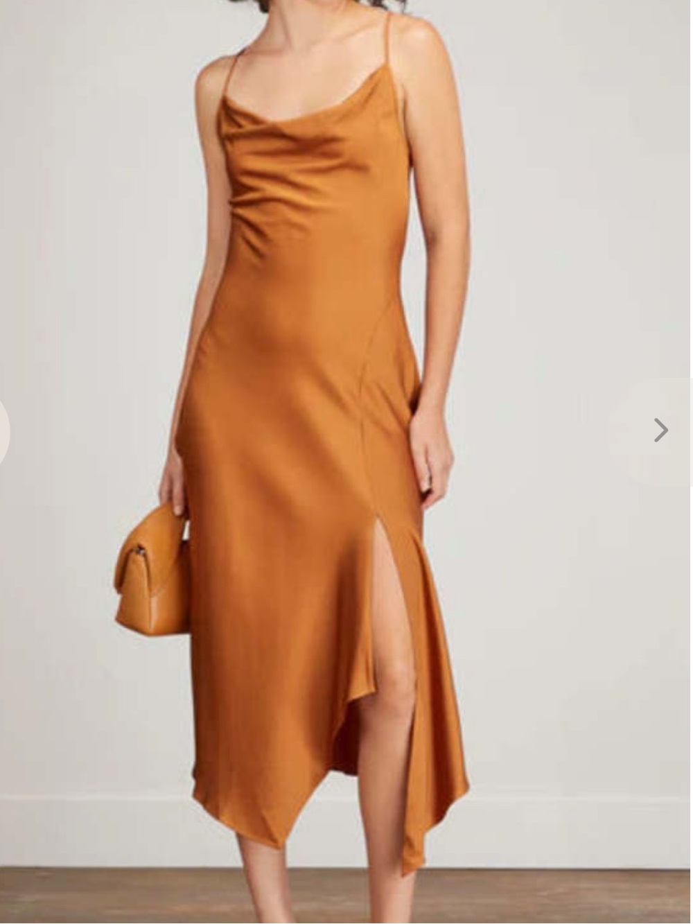 Jonathan Simkhai Sz 6 Satin Slip Midi Dress Copper Side Slit Classic Minimalist。